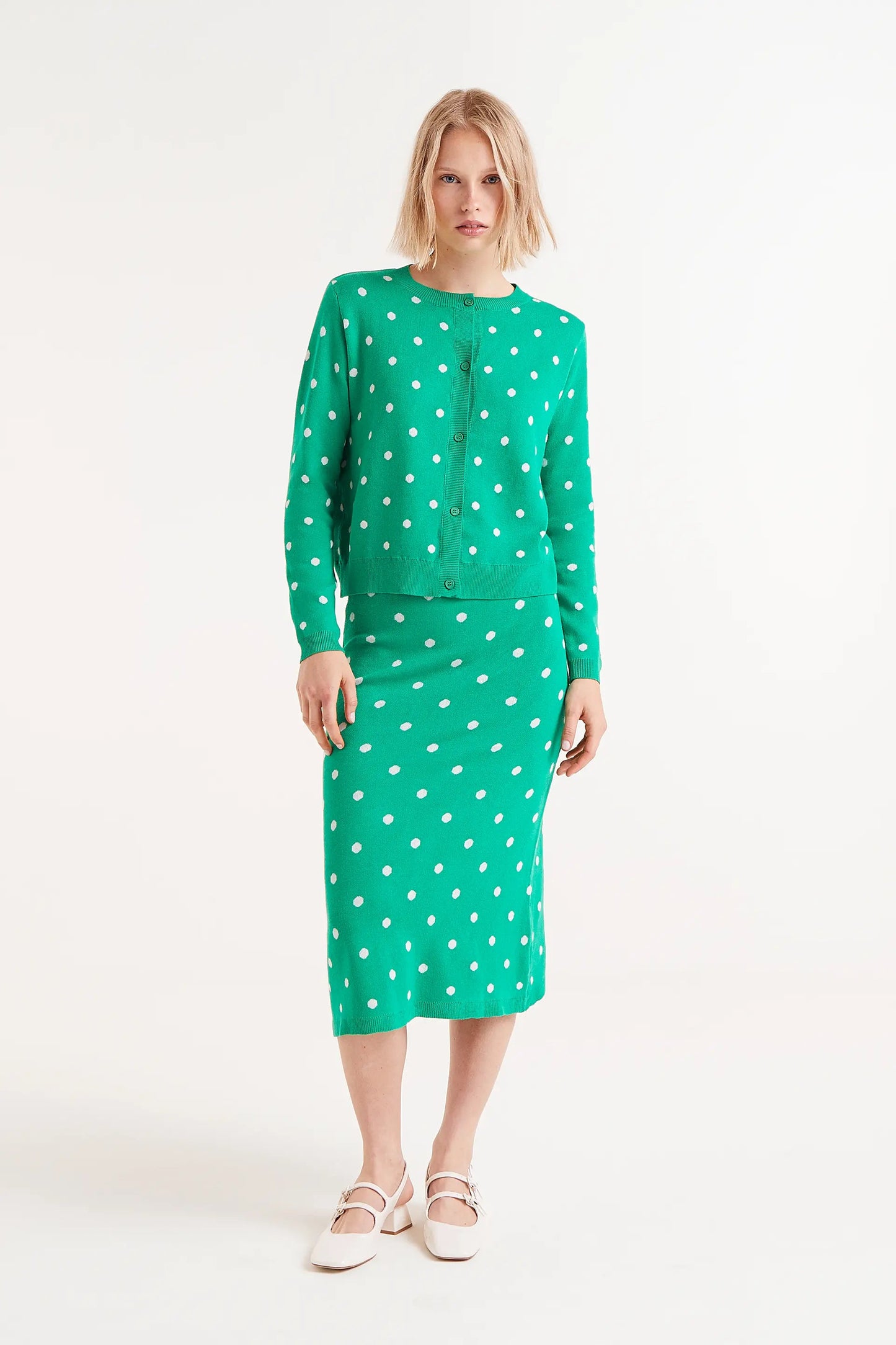 Gonna midi a pois verde