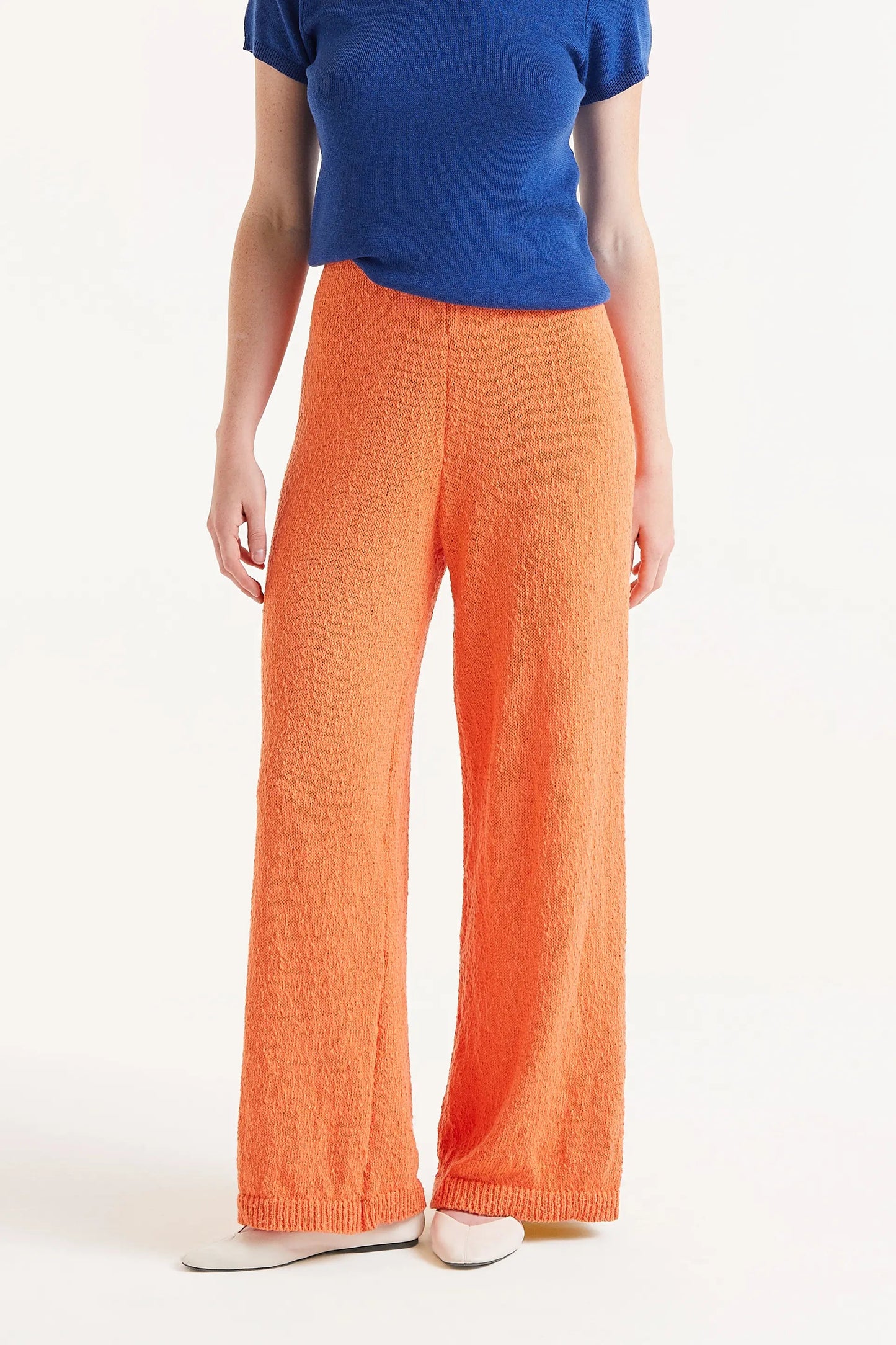 Pantaloni lunghi dritti in maglia arancione