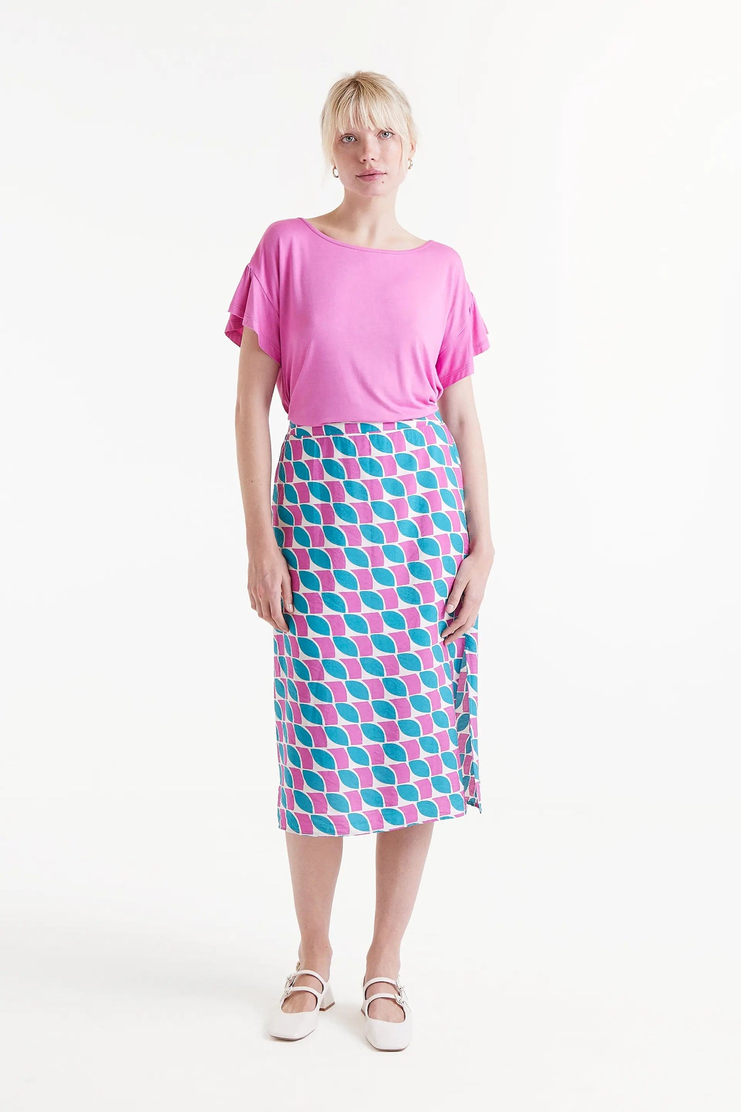 Maglietta manica corta con volant rosa