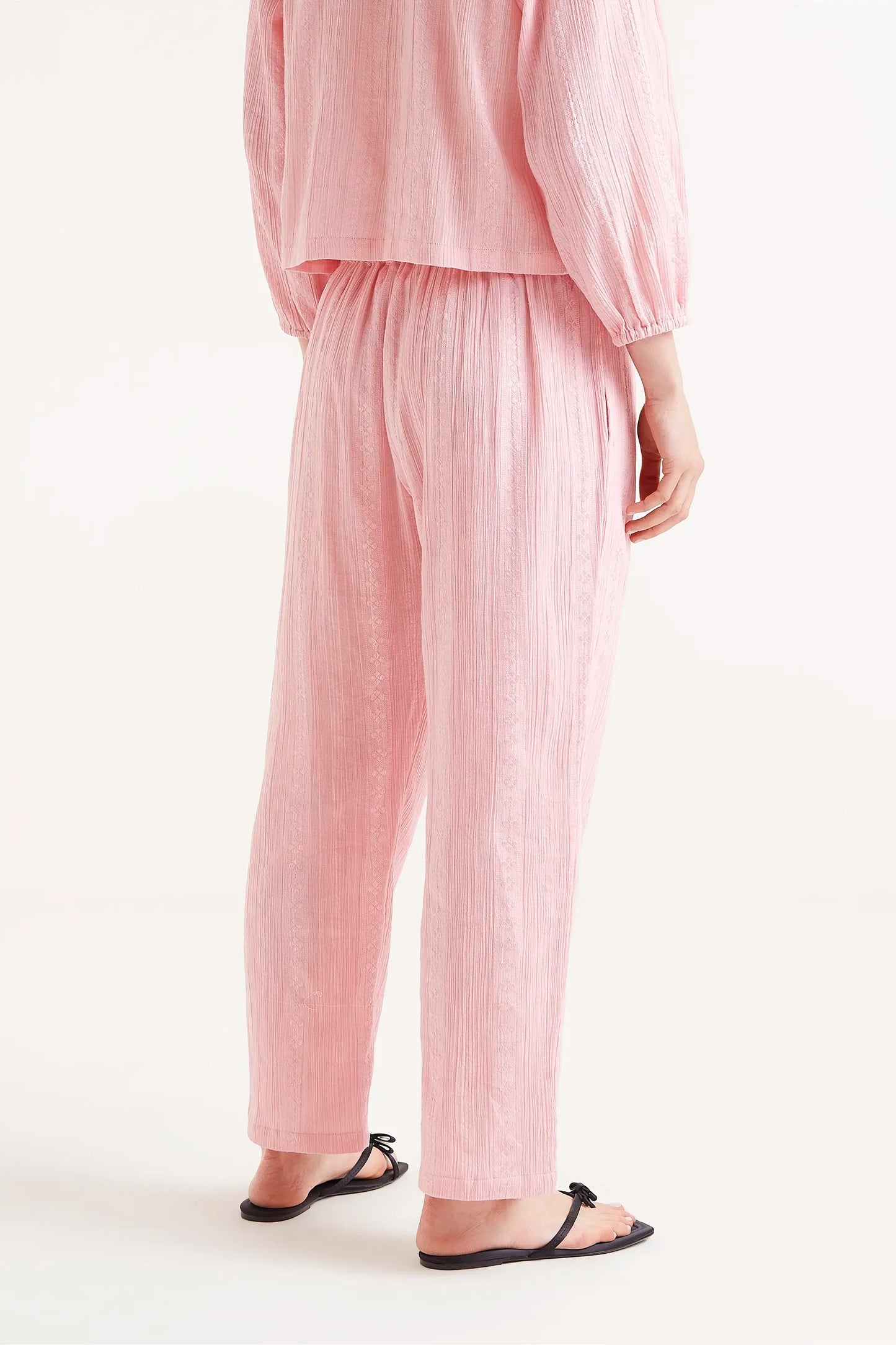 Pantaloni lunghi cotone dobby rosa
