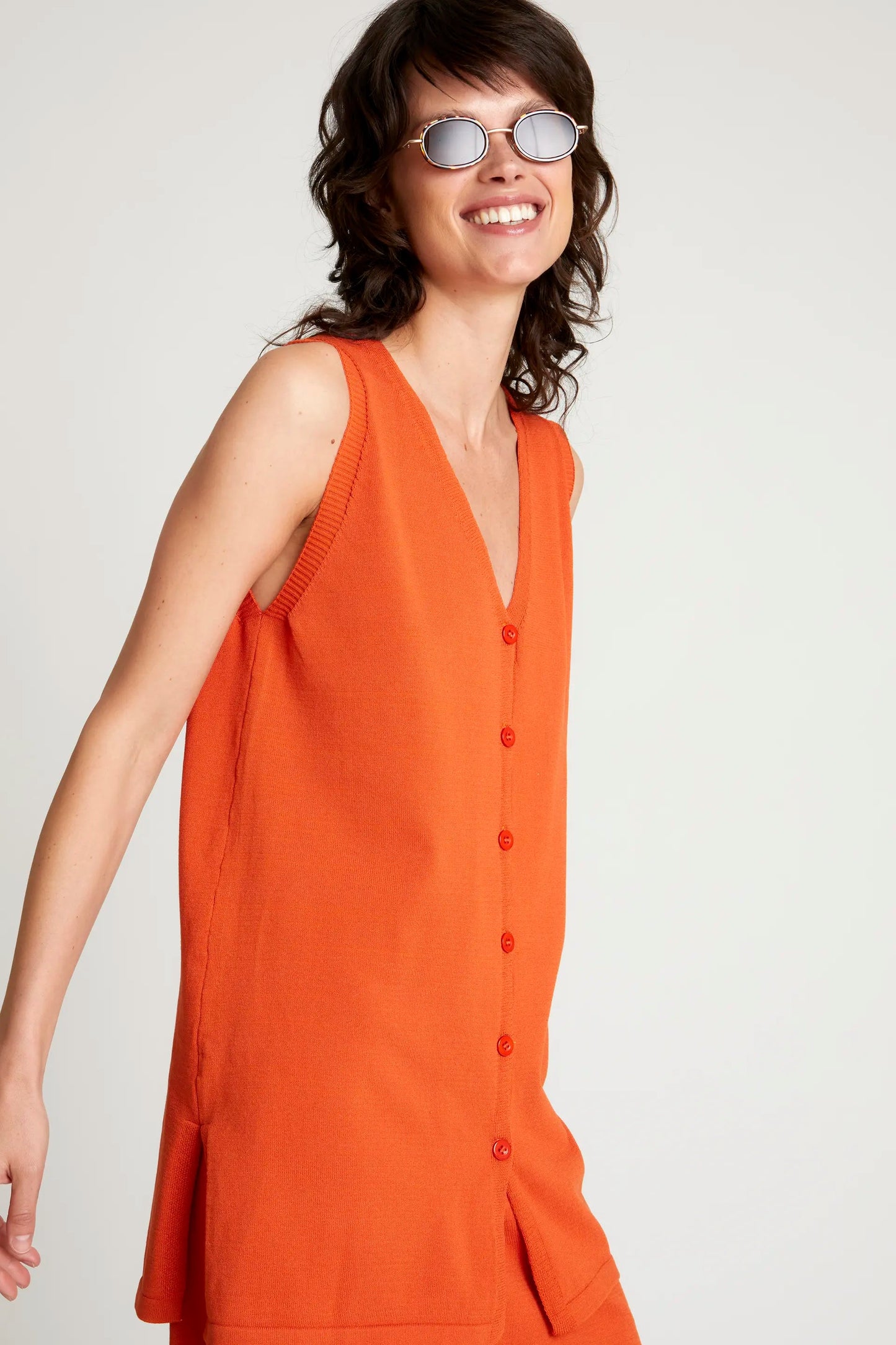 Top gilet in maglia arancione