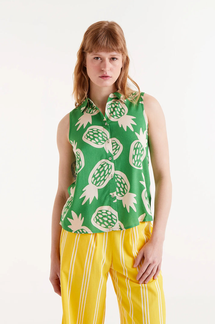 Camicia senza maniche stampa Ananas