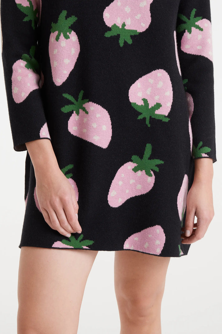Abito corto in maglia jacquard con stampa Morango