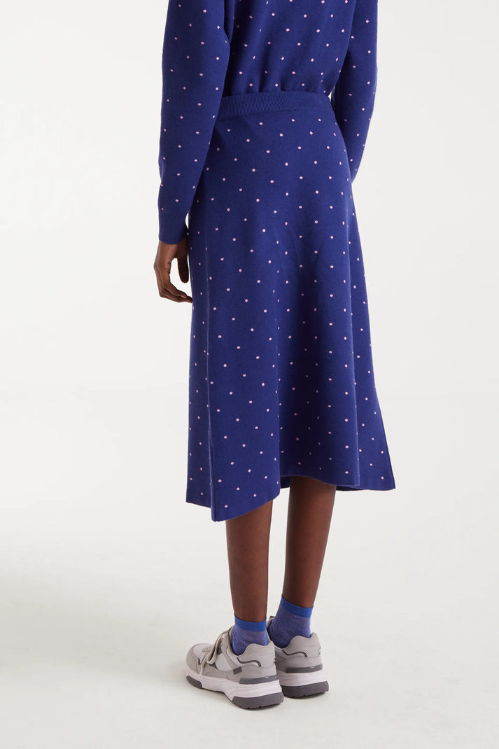 Gonna midi maglia jacquard stampa pois mini navy blu e rosa
