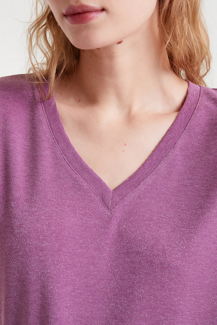 T-shirt scollo a V lilla