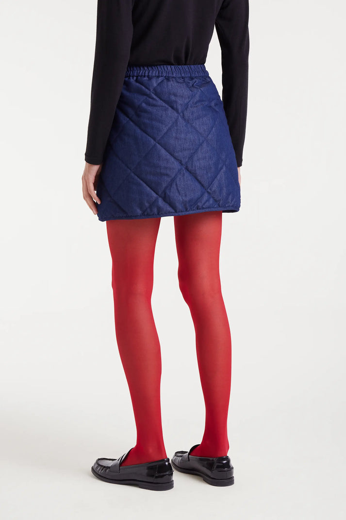 Gonna corta 100% cotone chambray blu