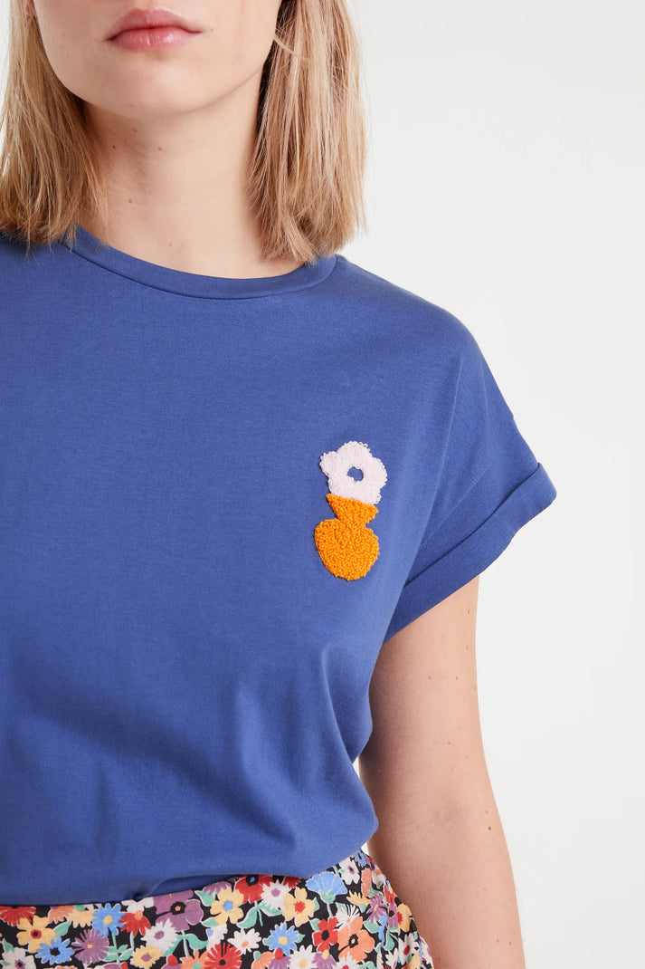 T-shirt 100% cotone con ricamo floreale