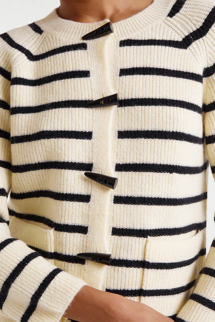 Cardigan in maglia a righe bianche e nere