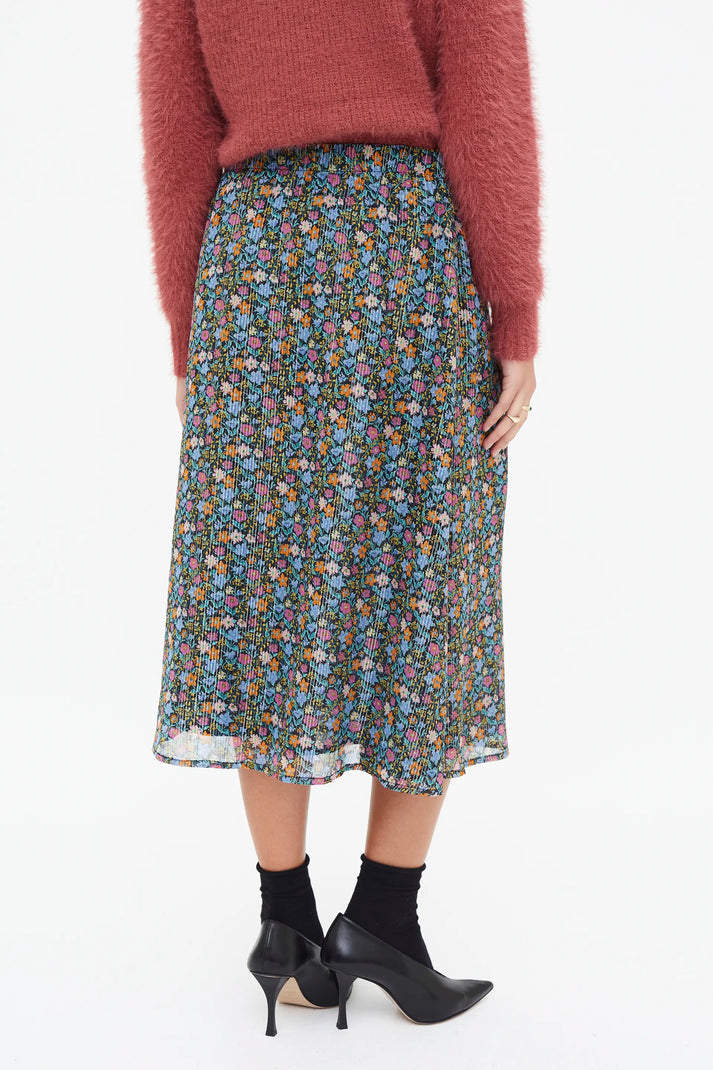 Gonna midi con stampa Flowers Lurex