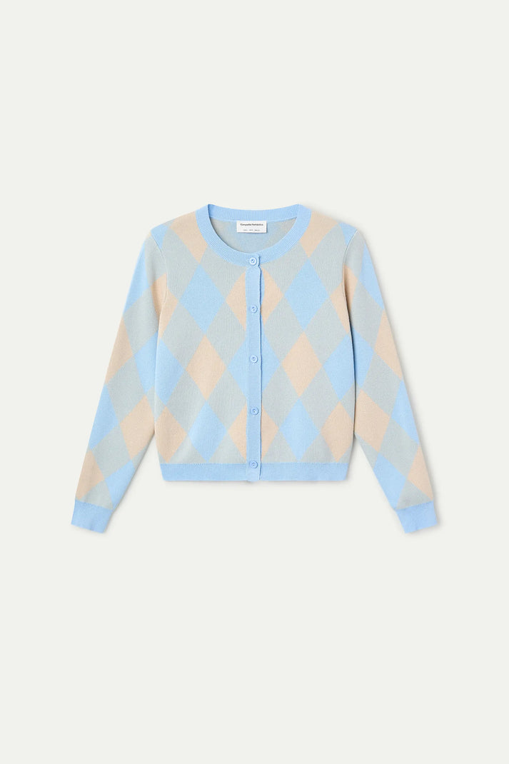 Cardigan lavorato a maglia con stampa a rombi blu