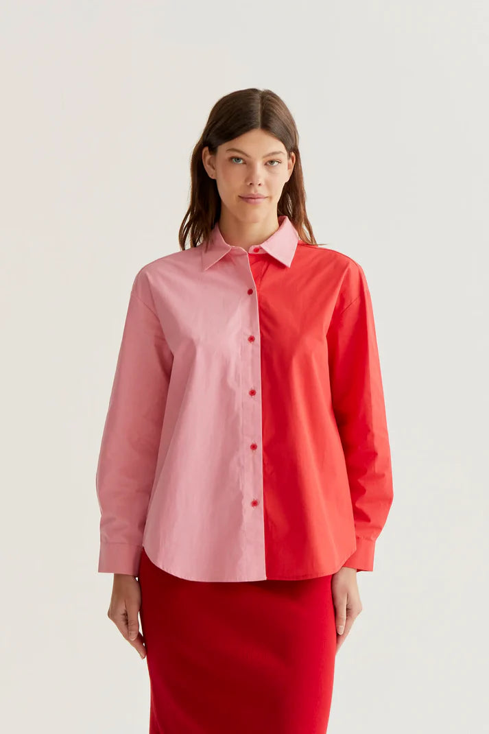 Camicia 100% cotone bicolore rosa e rosso