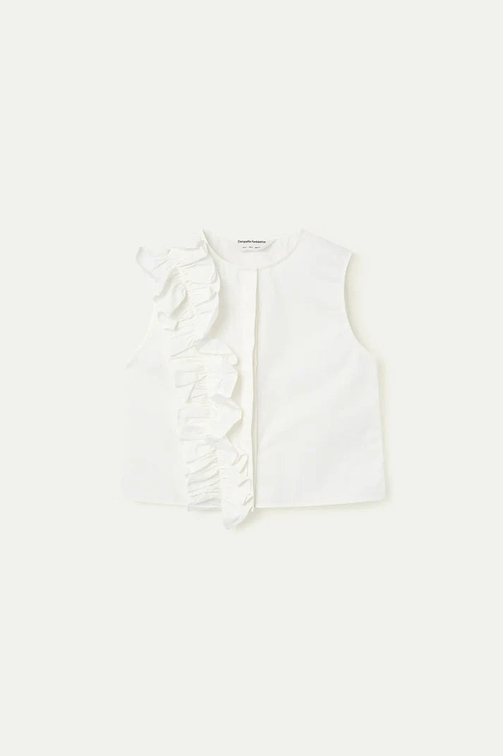 Top 100% cotone bianco con volant