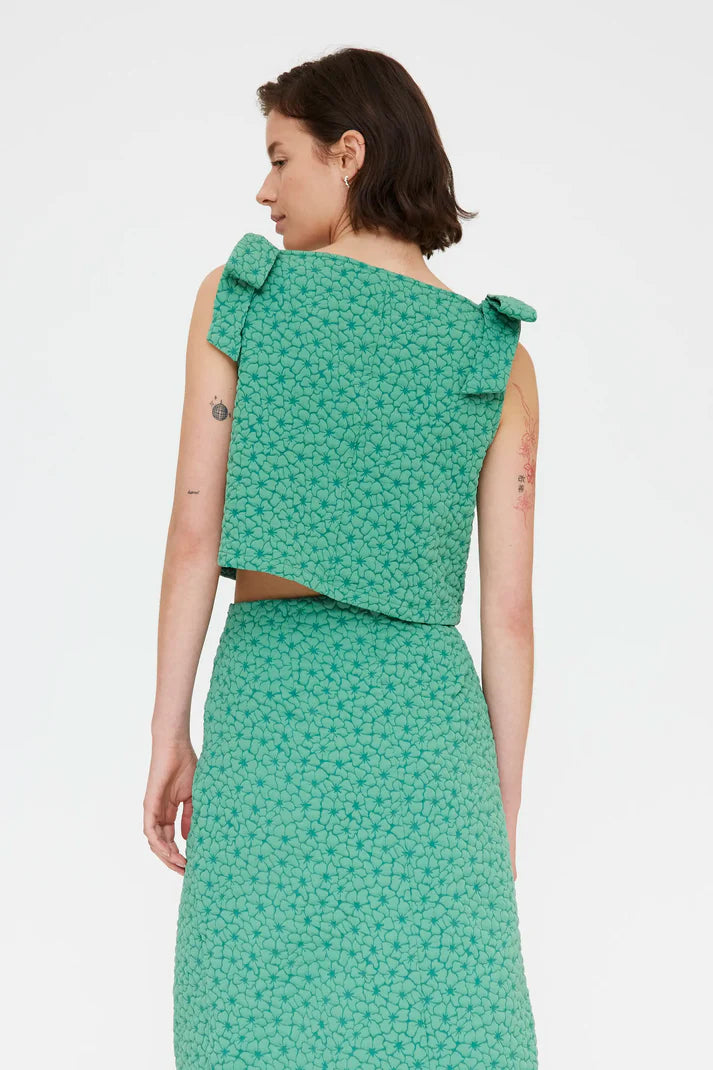 Top con texture floreale verde