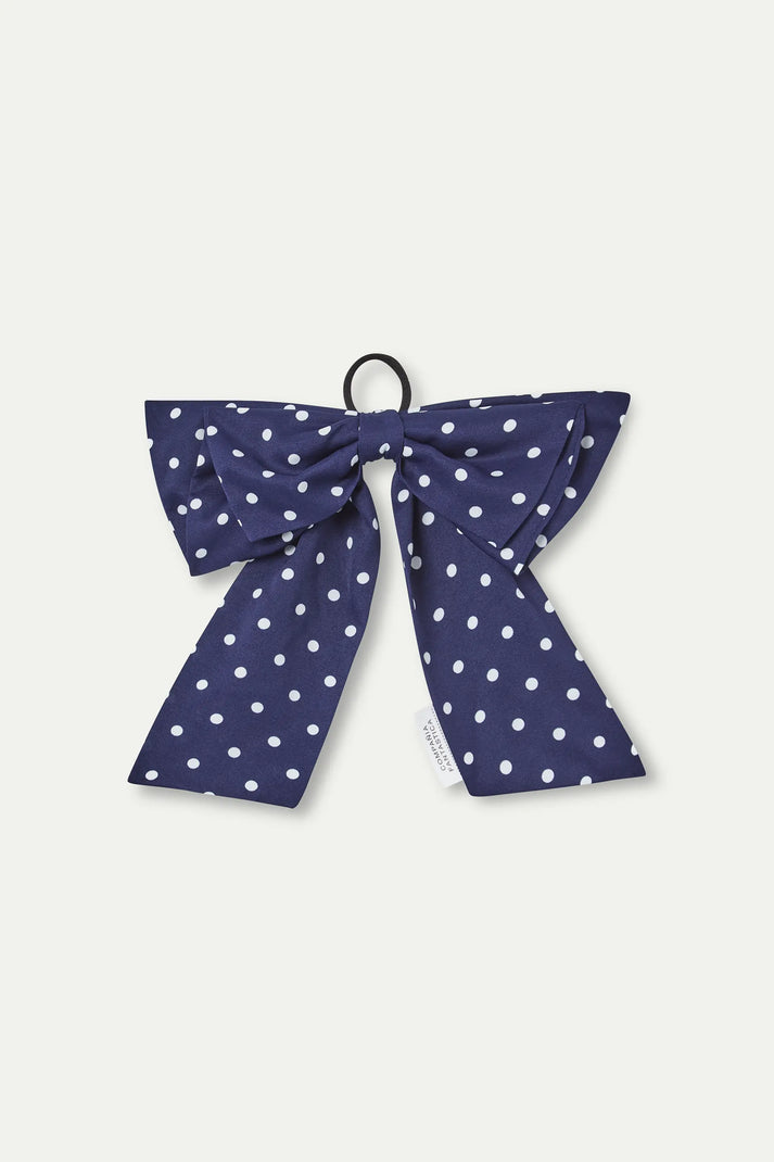 Collare a fiocco blu navy con stampa a punti mini bianco