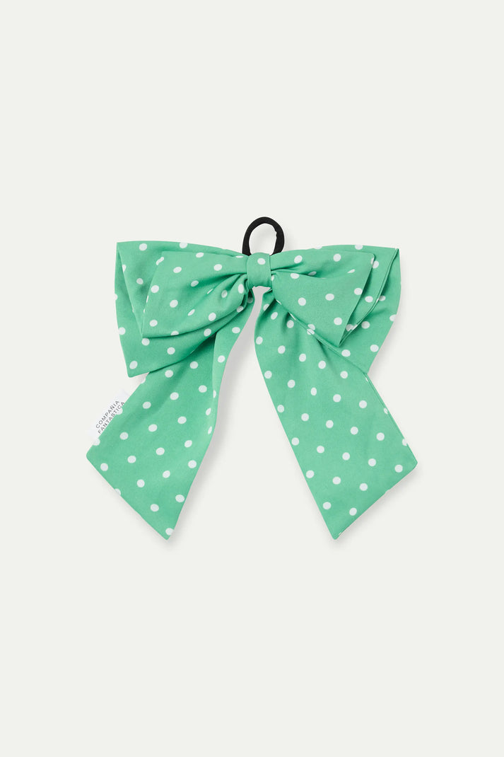 Collare fiocco verde con stampa a punti mini bianco