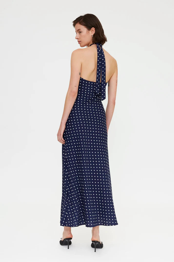 Abito midi con stampa mini dots blu navy