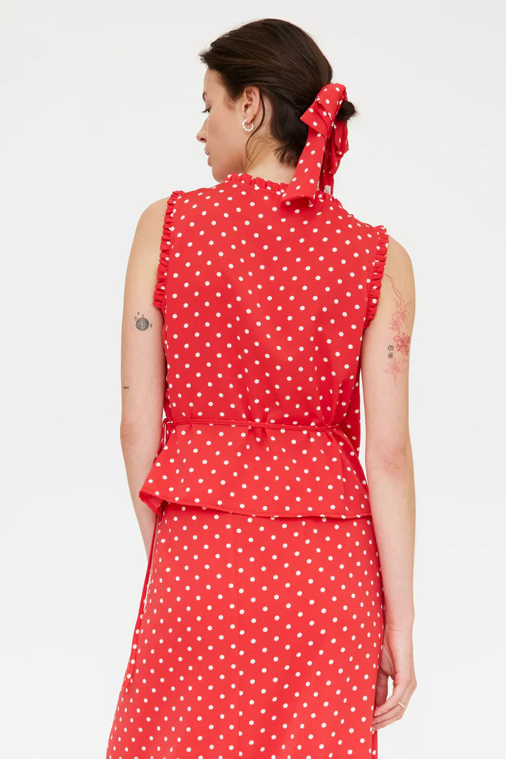 Top con stampa mini dots rosso