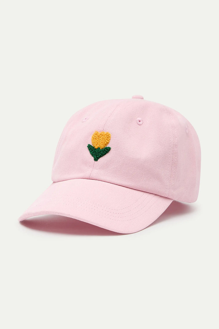 Berretto rosa con ricamo a tulipano