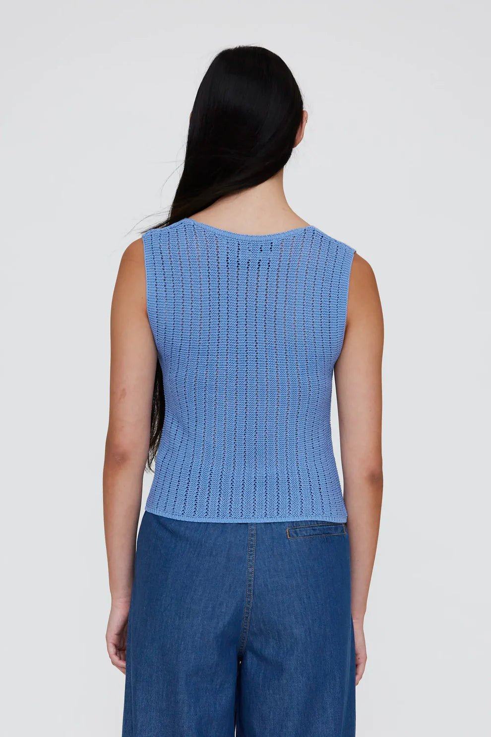 Top maglia traforata blu