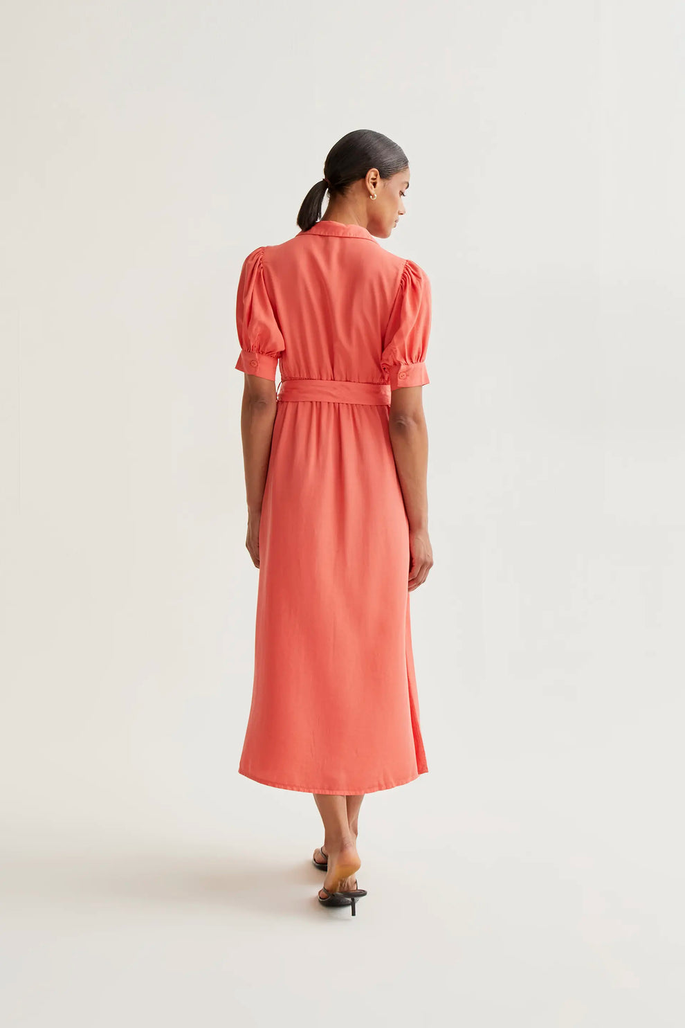 Abito midi camicia corallo