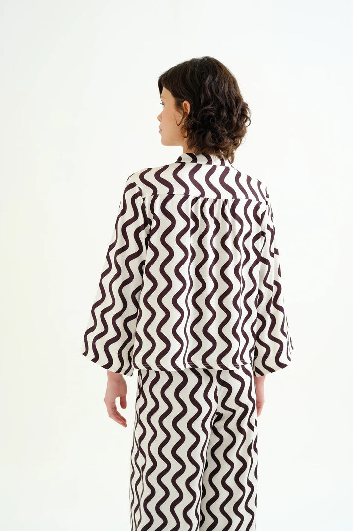 Top da spiaggia con stampa Wave Black & White