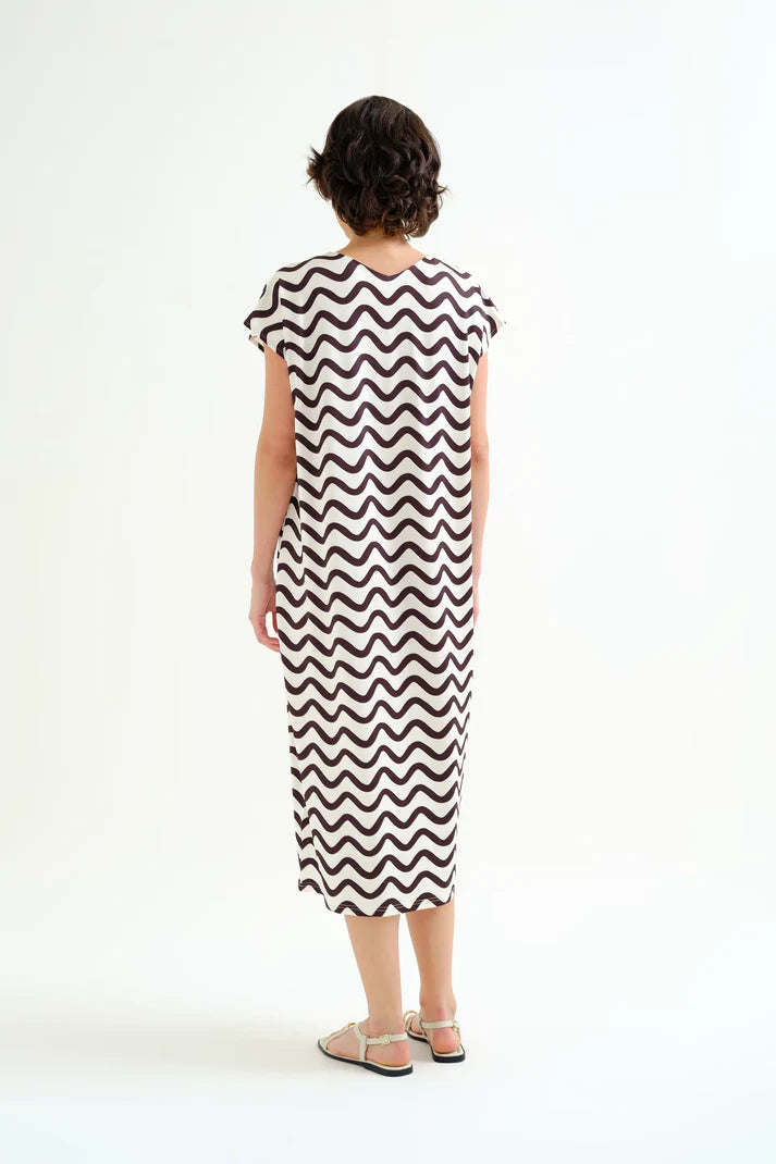 Kaftan lungo con stampa Wave Black & White