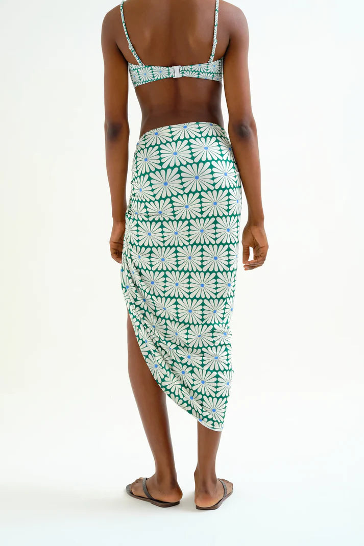 Gonna midi con stampa Olive Flower Green