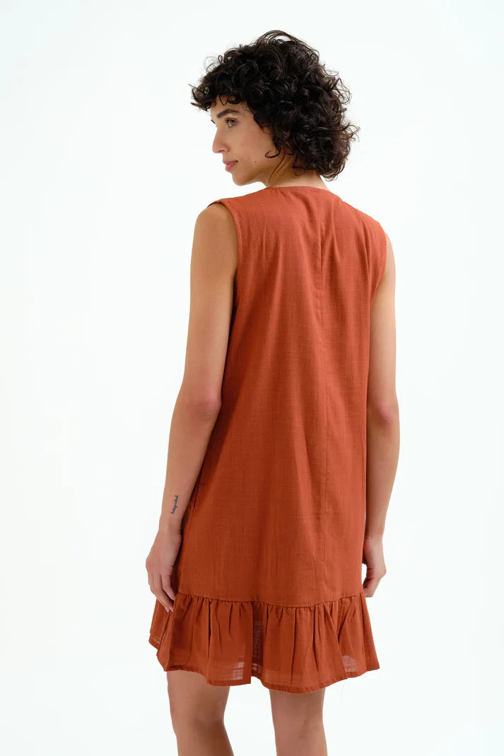 Abito corto 100% cotone marrone