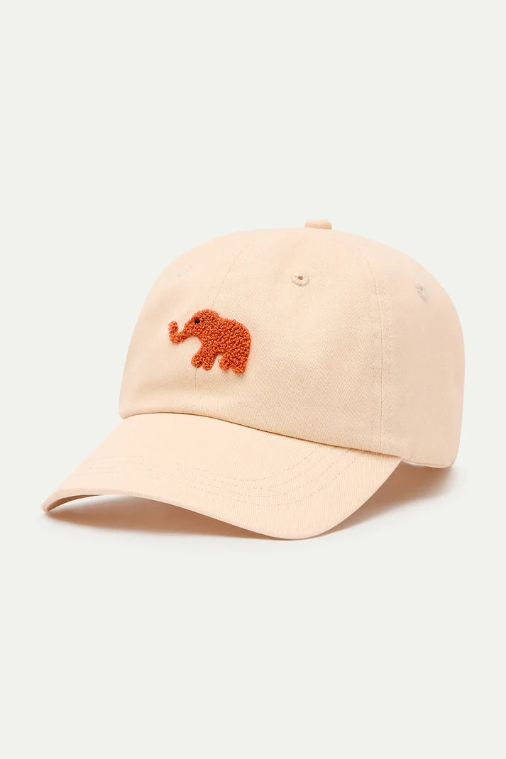 Berretto beige con ricamo elefante rosso
