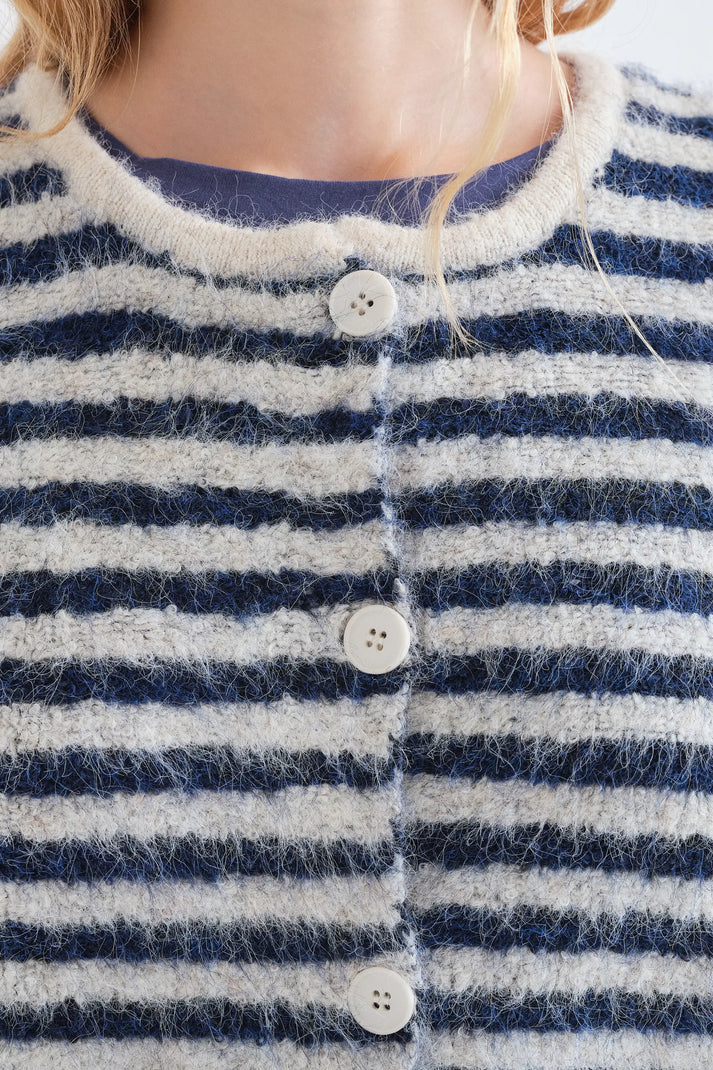 Cardigan a righe bianche e blu