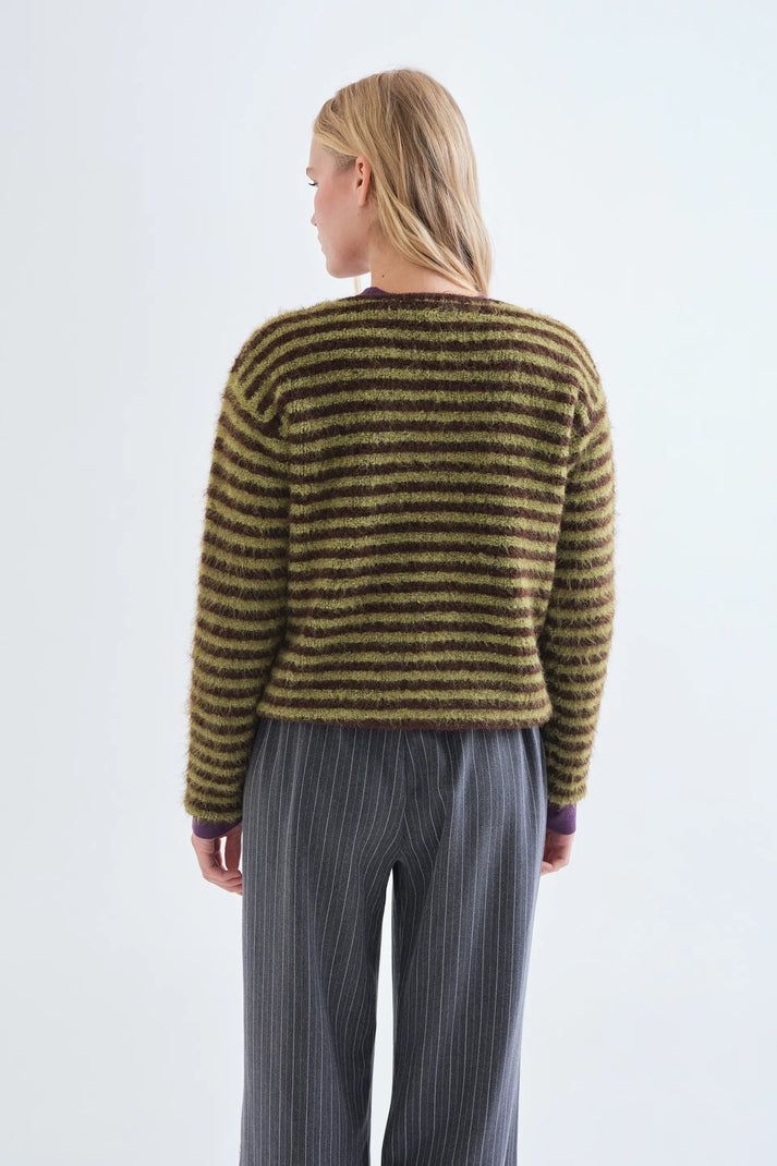 Cardigan a righe verdi e marroni