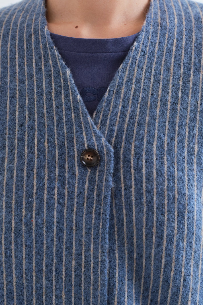 Cardigan con stampa a righe azzurro e bianco