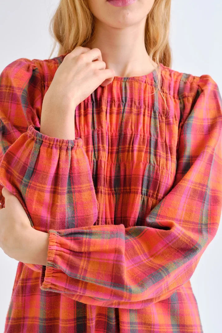 Abito 100% cotone con stampa Pink Plaid