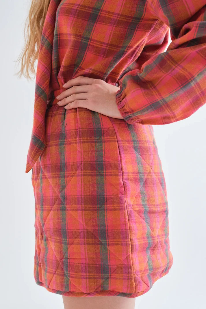 Gonna 100% cotone con stampa Pink Plaid