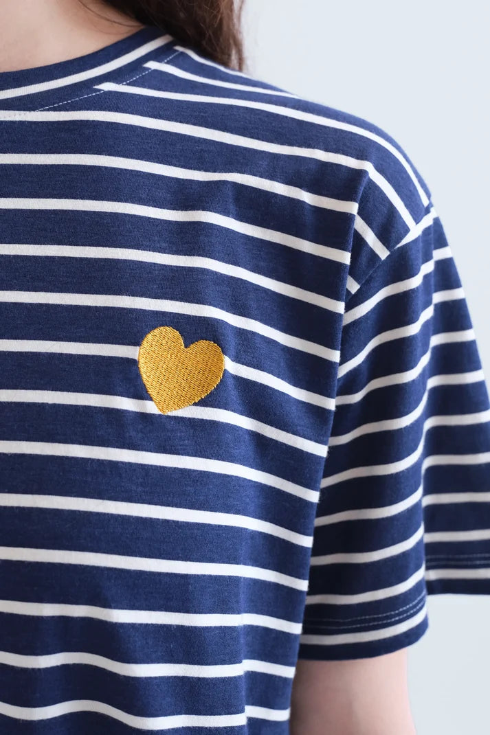 T-shirt 100% cotone con stampa a righe blu navy