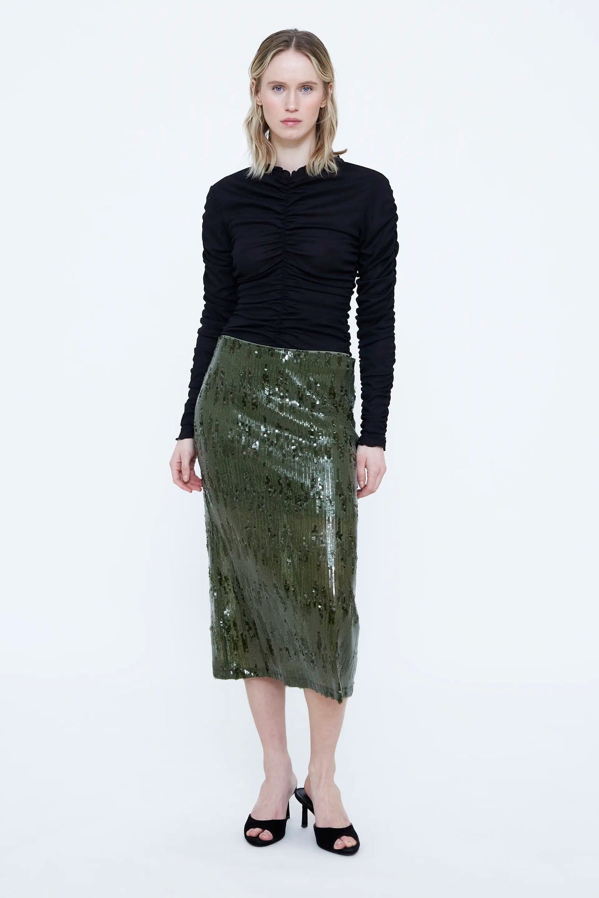 Gonna midi con paillettes verde
