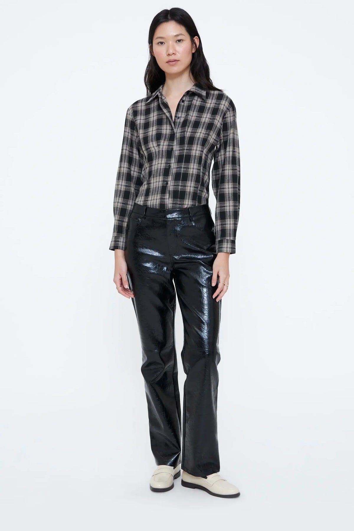 Camicia in misto cotone a scacchi nero