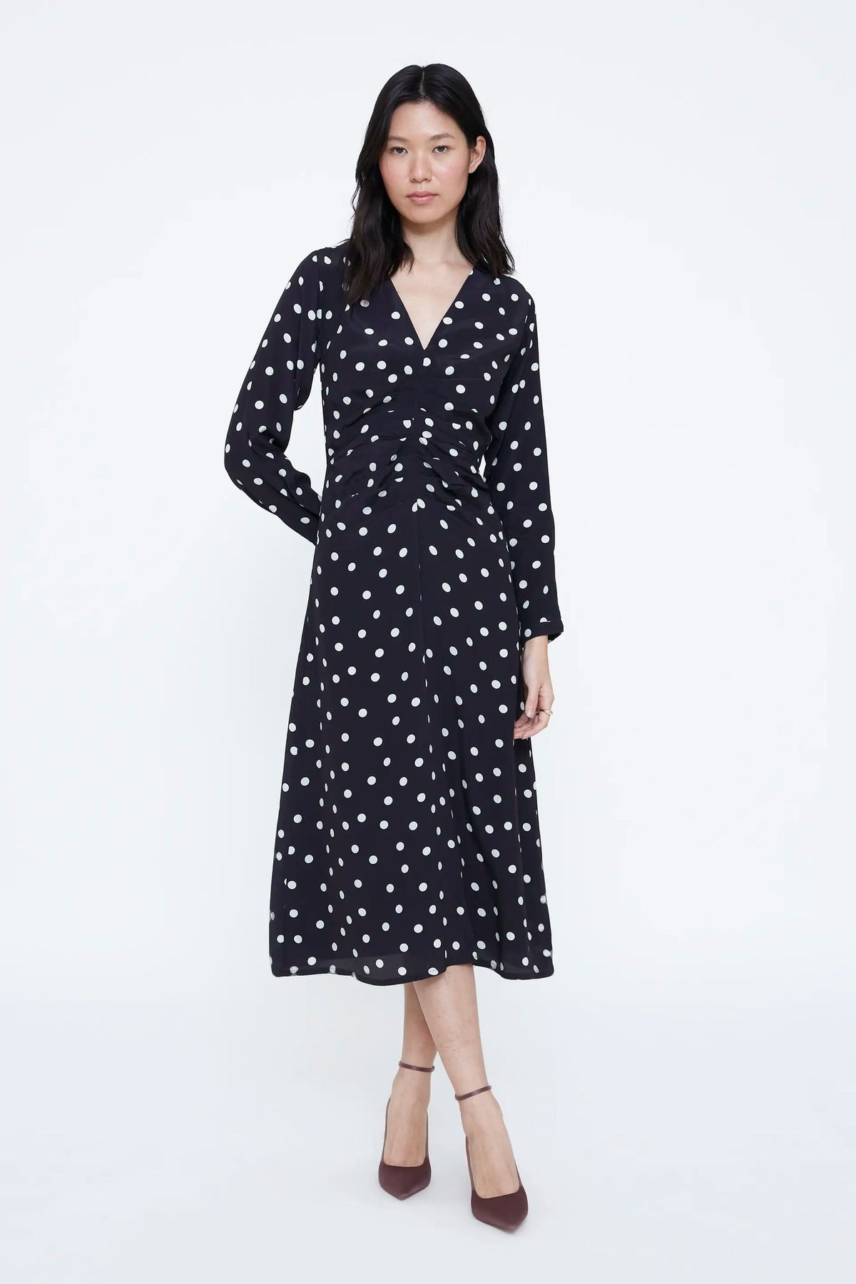 Abito midi a pois grande bianco e nero