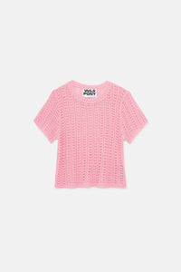 Maglione rosa lavorato a maglia a maniche corte