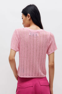 Maglione rosa lavorato a maglia a maniche corte