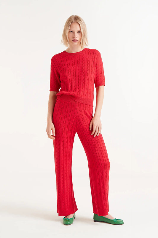 Pantaloni dritti in maglia rossa