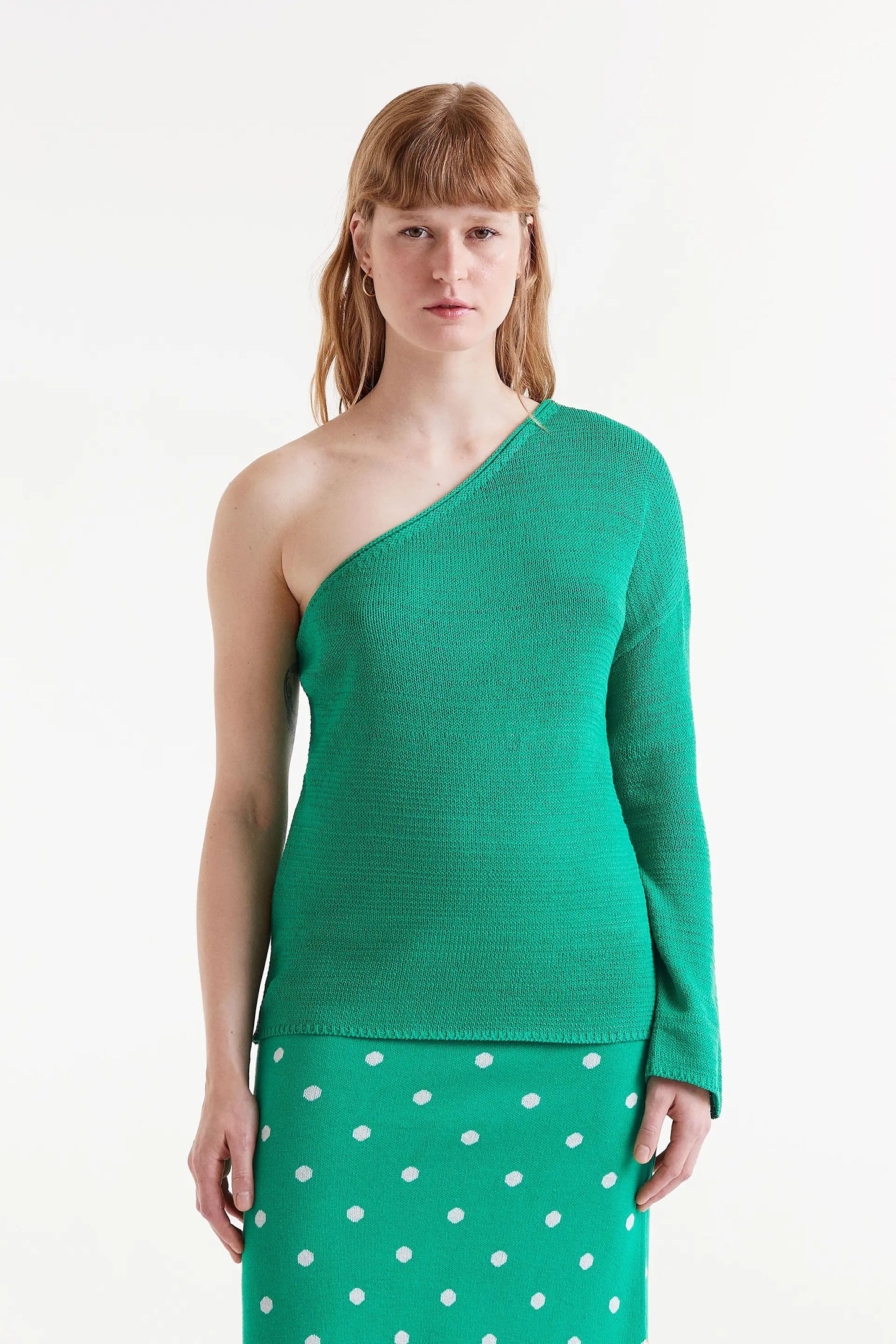 Top maglia asimmetrica verde