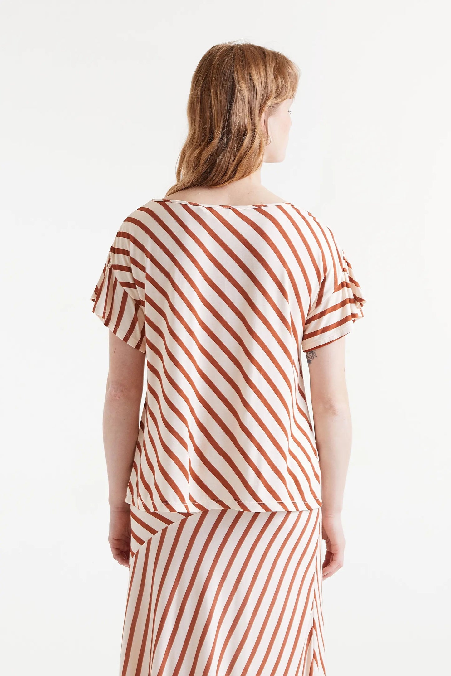 T-shirt manica corta volant stampa righe Bongo