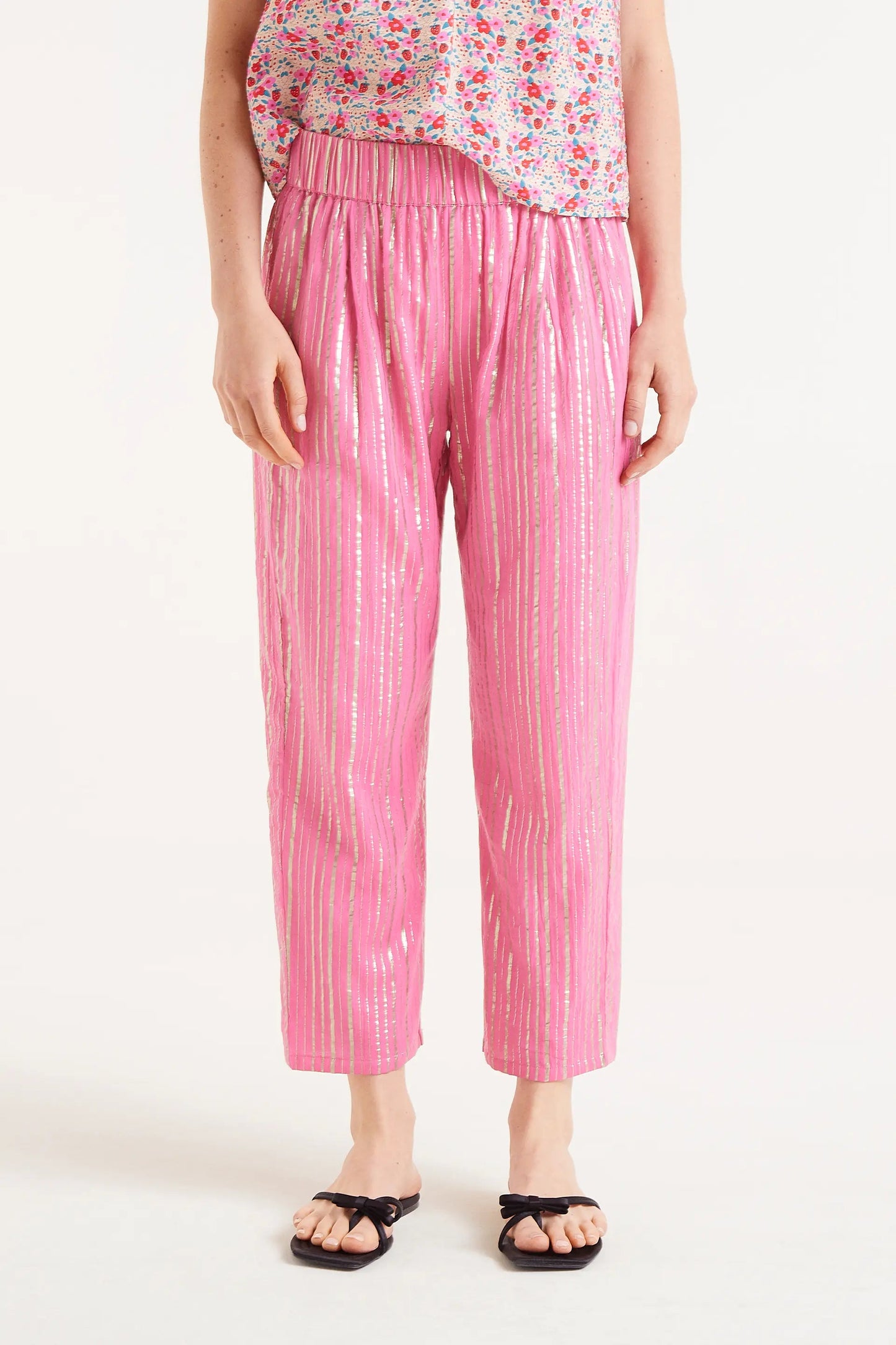 Pantaloni lunghi in lurex rosa