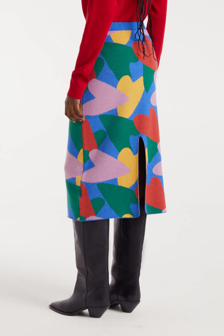 Gonna corta in maglia jacquard con stampa cupido lines