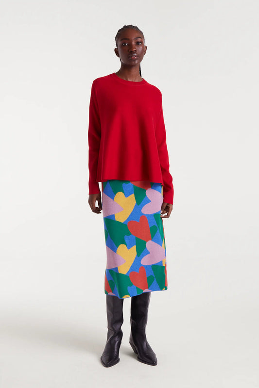 Gonna corta in maglia jacquard con stampa cupido lines