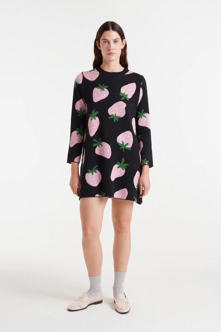 Abito corto in maglia jacquard con stampa Morango