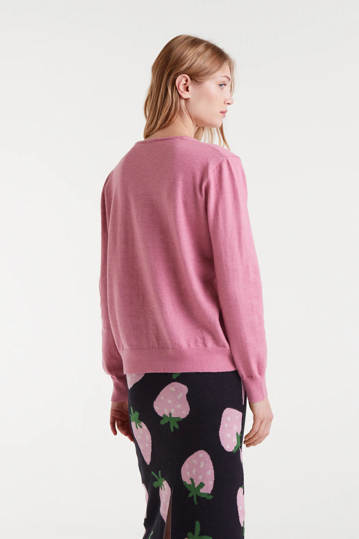 Maglione lavorato a maglia con scollo a V rosa