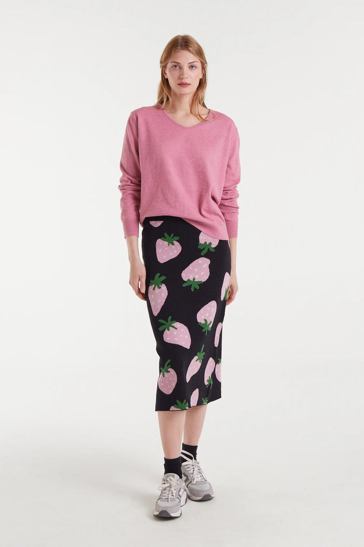 Maglione lavorato a maglia con scollo a V rosa