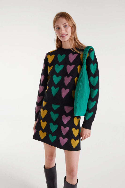 Gonna corta in maglia jacquard con stampa cupido lines